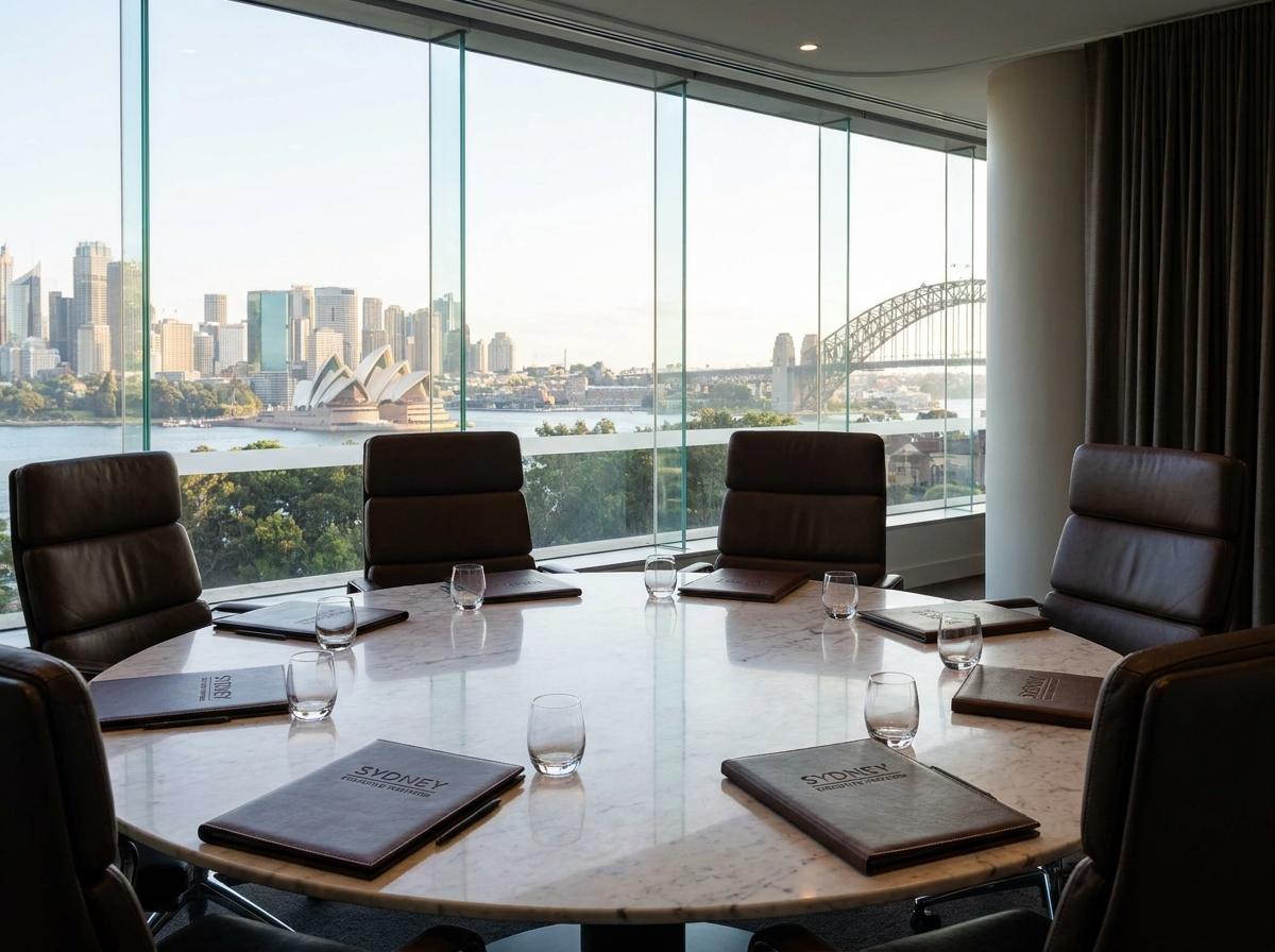 Executive consultation boardroom in Sydney overlooking city views
