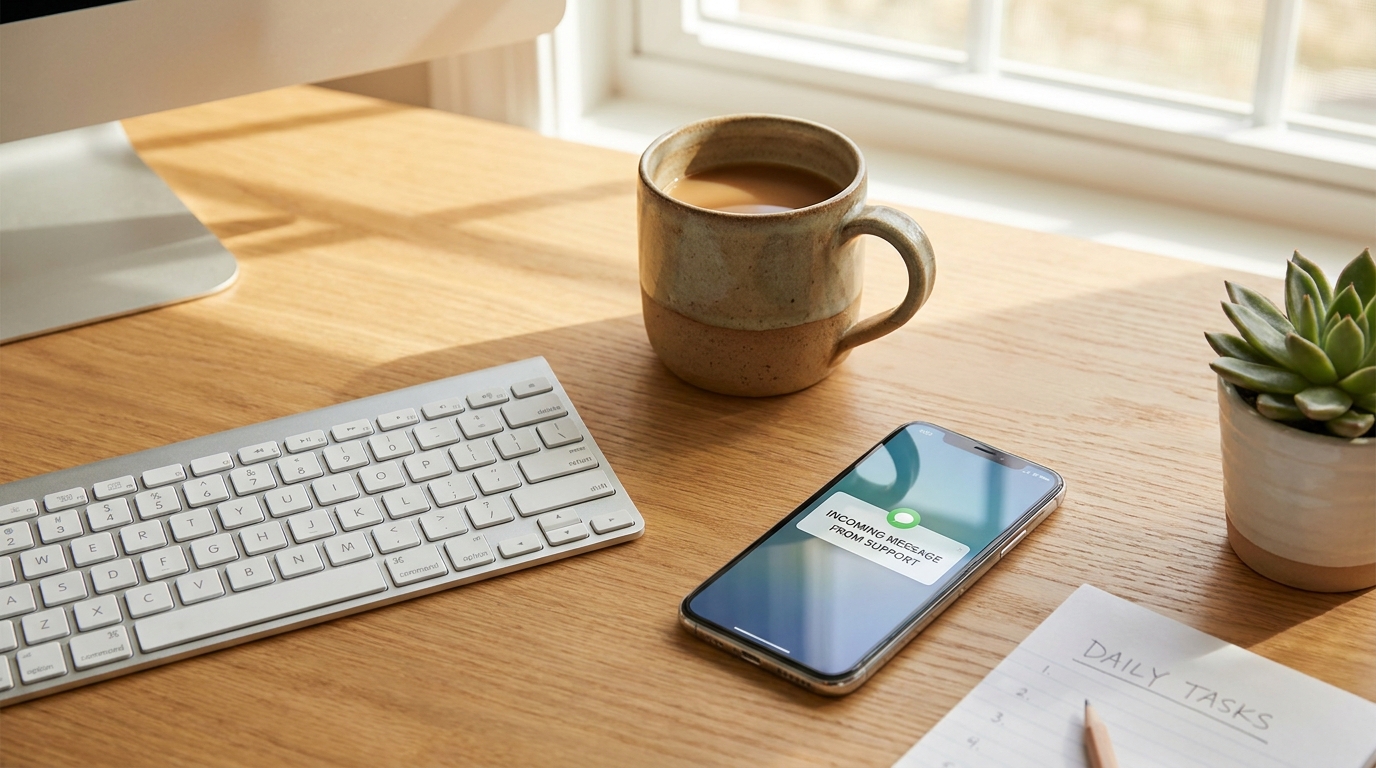 Minimalist research desk with laptop and property analytics tools