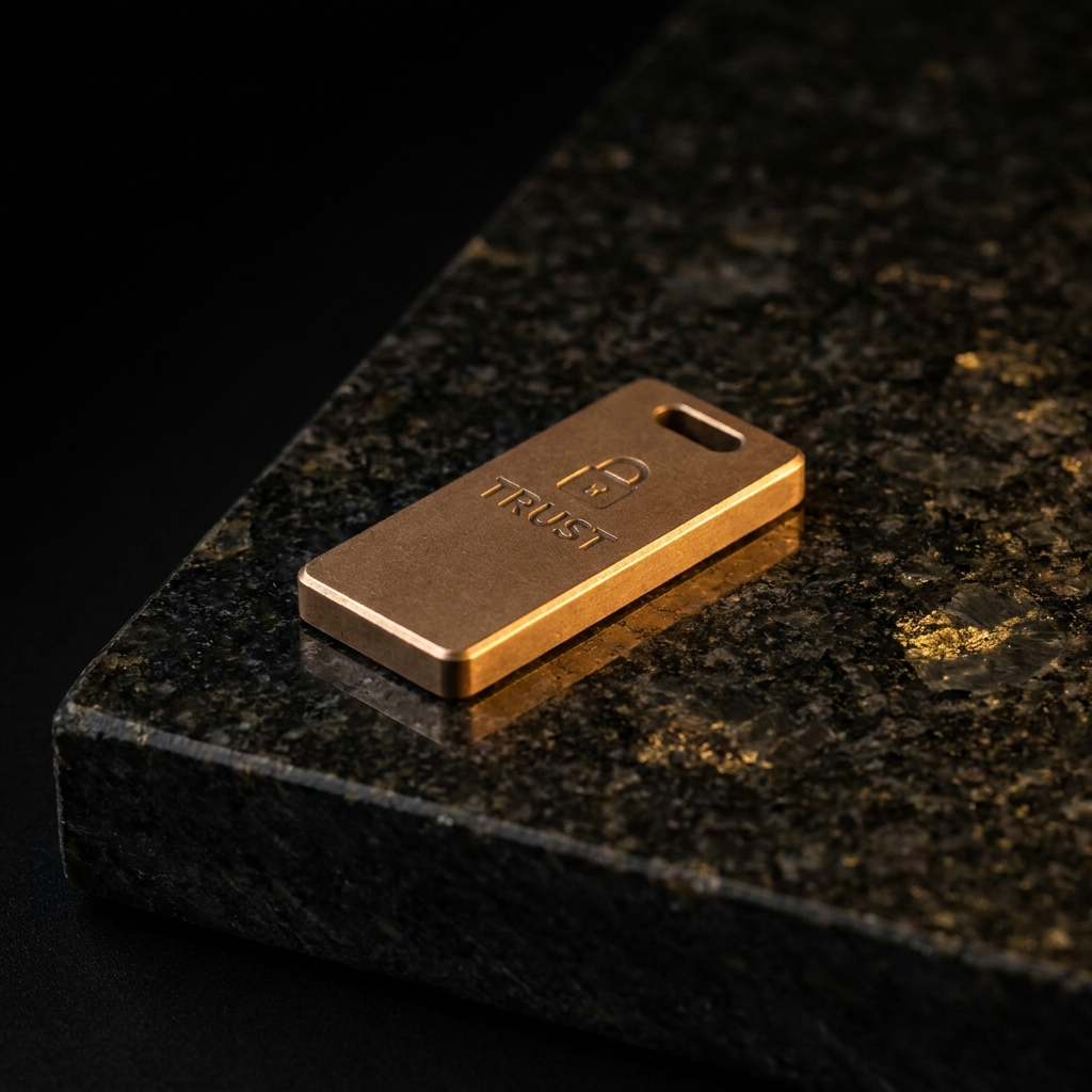 Minimalist brass cyber vault lock symbolizing 256-bit encryption